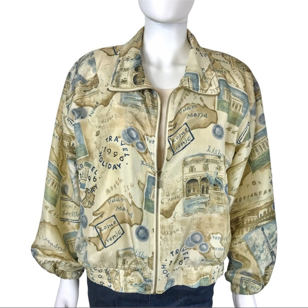 Vintage Casual Corner Petite Sophisticate Silk Travel Print Bomber - Picture 2 of 10